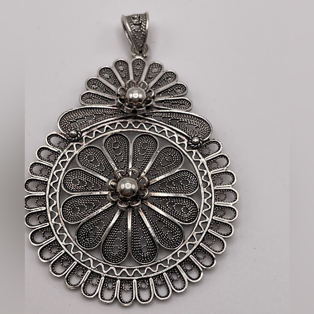 DGS Turkey Crescent Moon Filigree Flower drop pendant